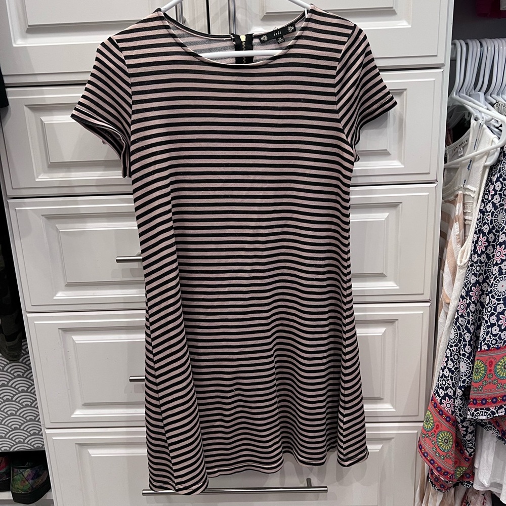 Iris Black and Pink Striped Mini Dress